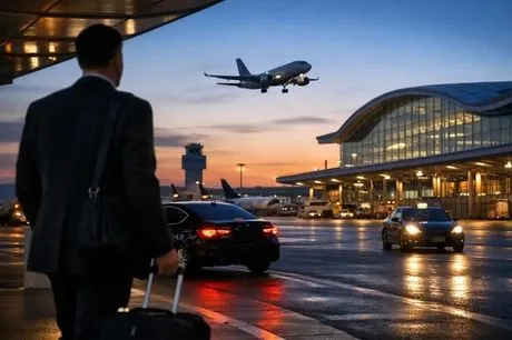Transporte executivo para o aeroporto Santos Dumont ao entardecer